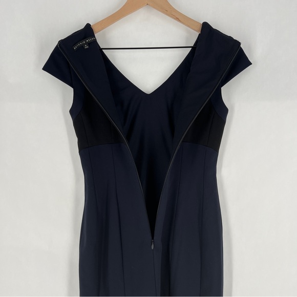 ANTONIO MELANI Navy & Black Cap Sleeve Stretch Ponte Knit Midi Sheath Dress 0‎ - Picture 10 of 13